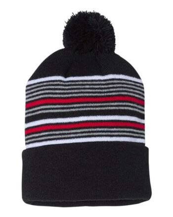 Sportsman-12" Striped Pom-Pom Cuffed Beanie-SP60